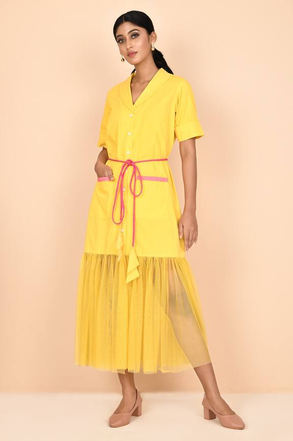 Aryavir Malhotra Yellow Cotton Shawl Collar Dress 1