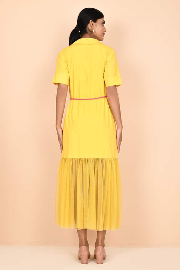 Aryavir Malhotra Yellow Cotton Shawl Collar Dress 2