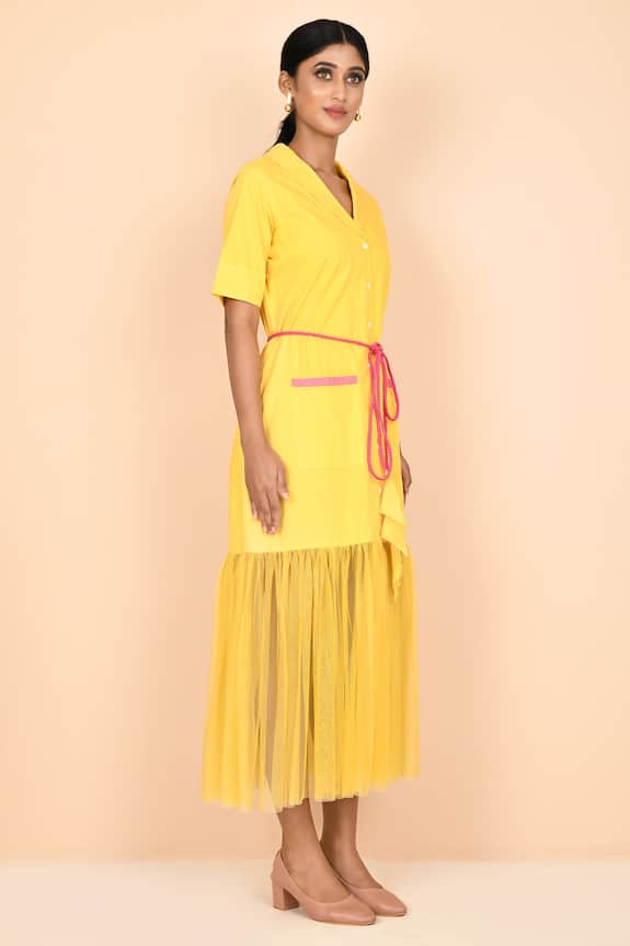 Aryavir Malhotra Yellow Cotton Shawl Collar Dress 3