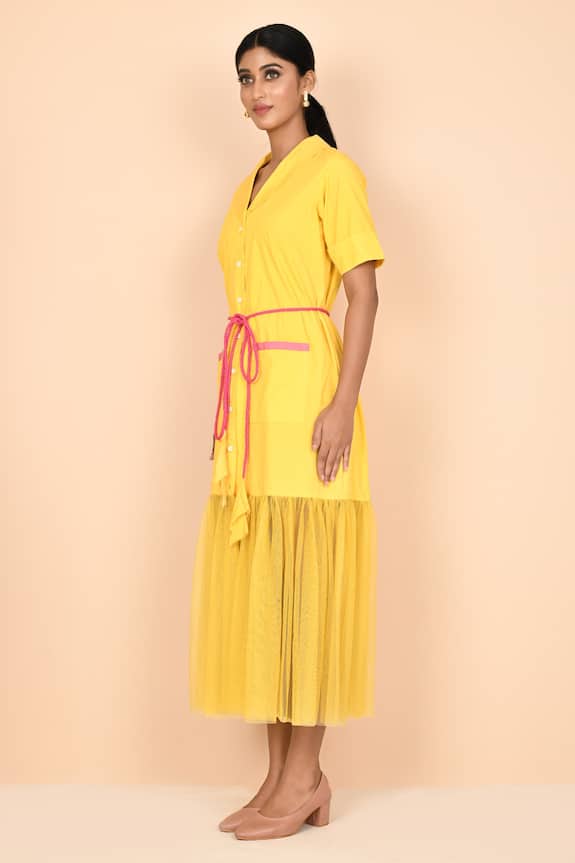 Aryavir Malhotra Yellow Cotton Shawl Collar Dress 4