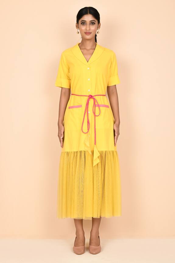 Aryavir Malhotra Yellow Cotton Shawl Collar Dress 5