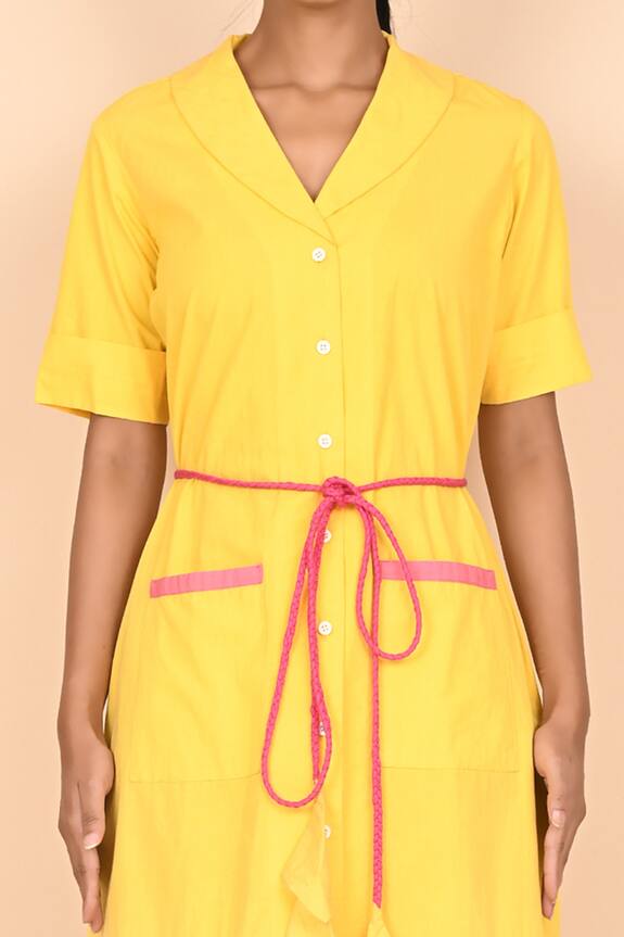 Aryavir Malhotra Yellow Cotton Shawl Collar Dress 6