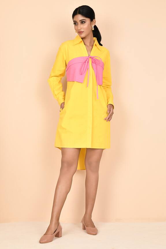 Aryavir Malhotra Yellow Cotton Asymmetric Dress 1