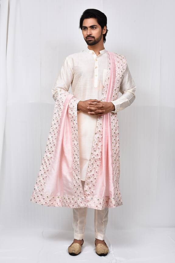 Aryavir Malhotra Pink Art Silk Embroidered Border Shawl 1