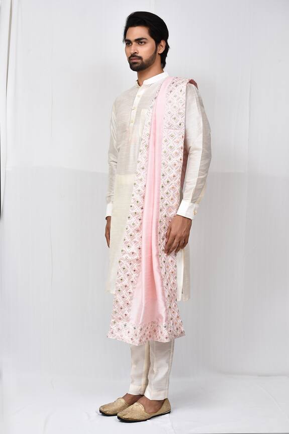 Aryavir Malhotra Pink Art Silk Embroidered Border Shawl 5