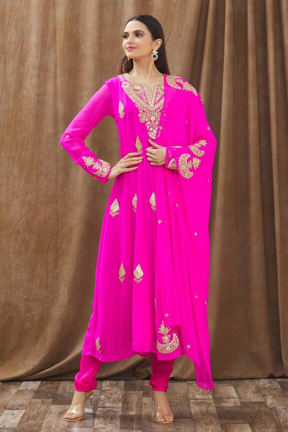 Gaurav Katta Pink Georgette Placement Embroidered Anarkali Set 1