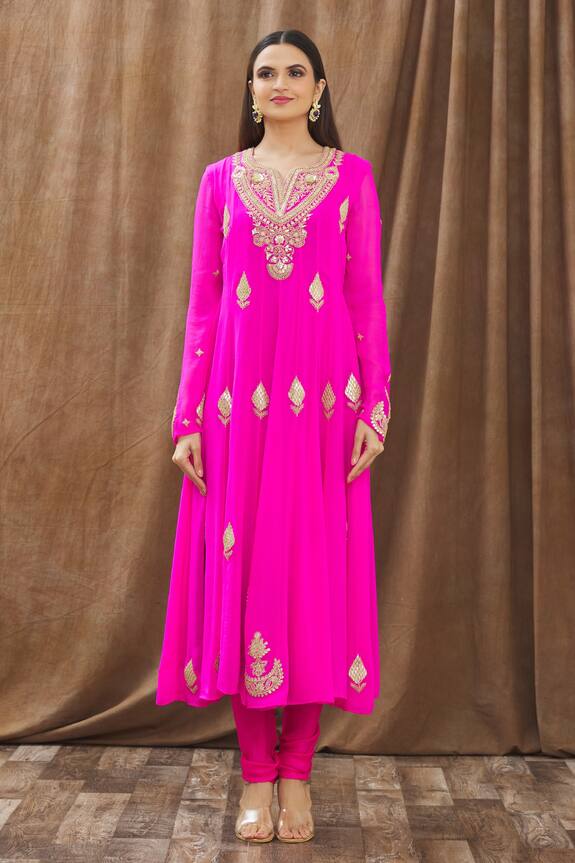 Gaurav Katta Pink Georgette Placement Embroidered Anarkali Set 4