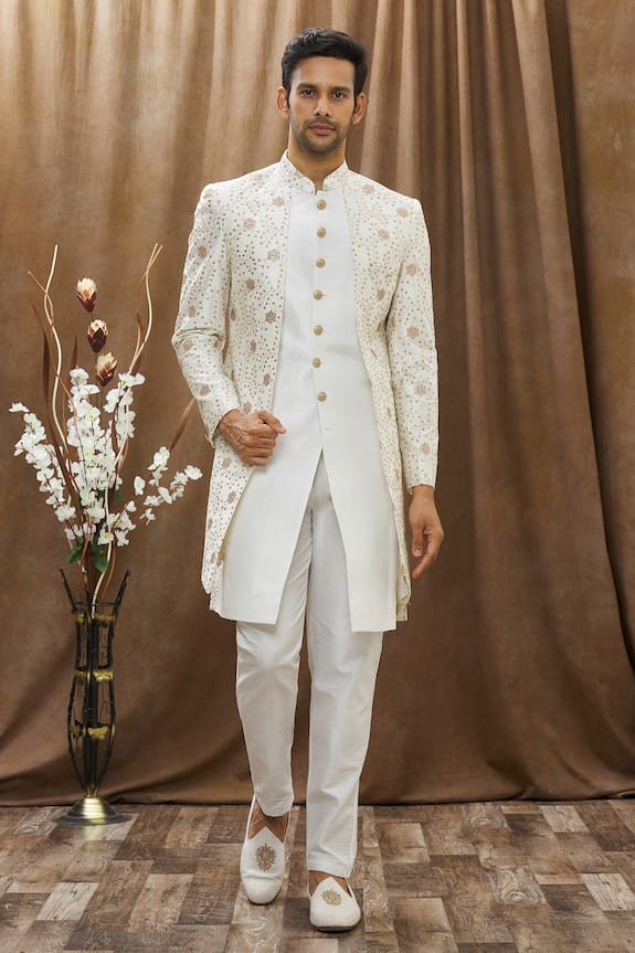 Arihant Rai Sinha White Heavy Imported Silk Floral Embroidered Kurta Set 0
