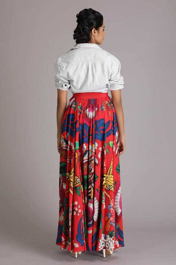 Shop_Alpona Designs_Red Mantis Print Skirt_at_Aza_Fashions