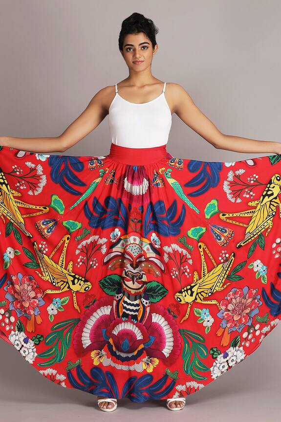 Buy_Alpona Designs_Red Mantis Print Skirt_Online_at_Aza_Fashions