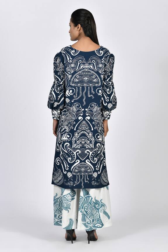 Alpona Designs Blue Rayon Cotton Ocean Print Tunic 2
