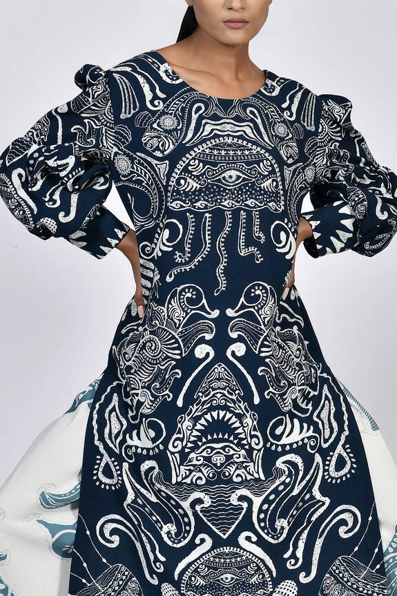 Alpona Designs Blue Rayon Cotton Ocean Print Tunic 4