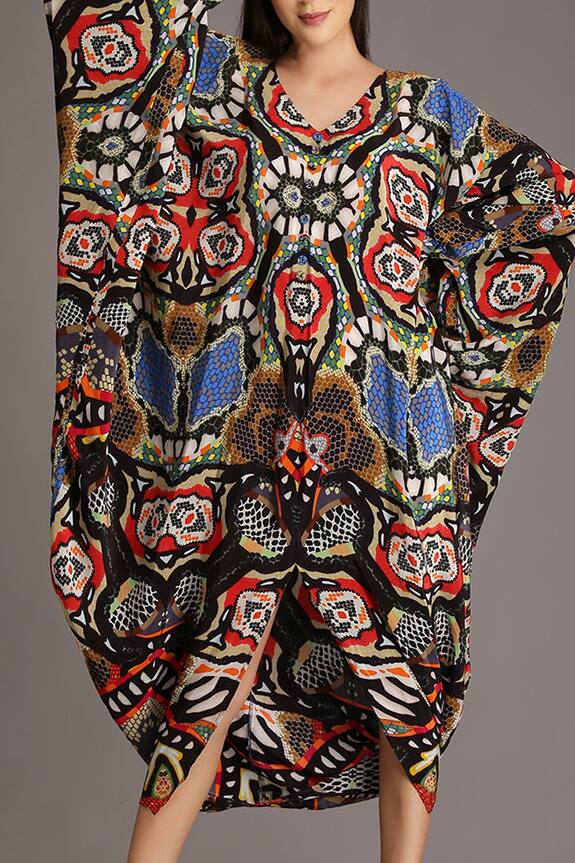 Alpona Designs Multi Color Natural Crepe Snake Print Flared Sleeve Dress 4