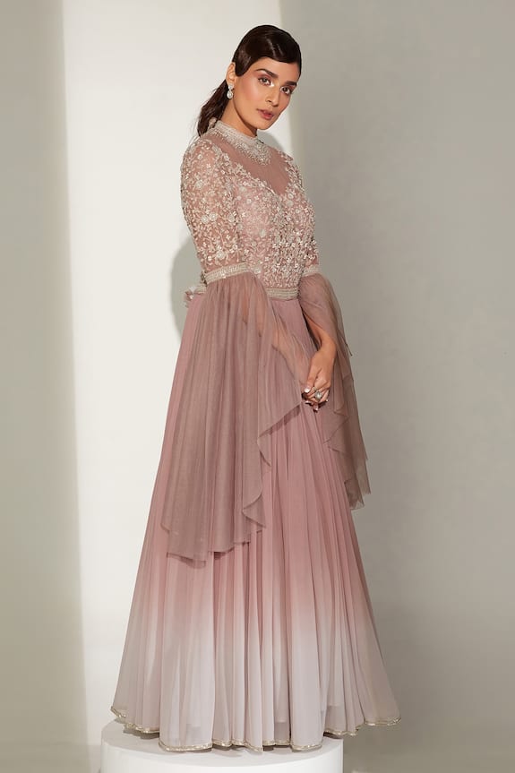 Amitabh Malhotra Pink Georgette Embroidered Ombre Gown 1