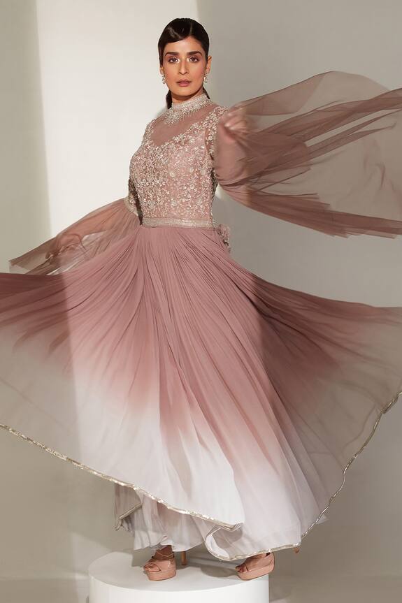 Amitabh Malhotra Pink Georgette Embroidered Ombre Gown 2