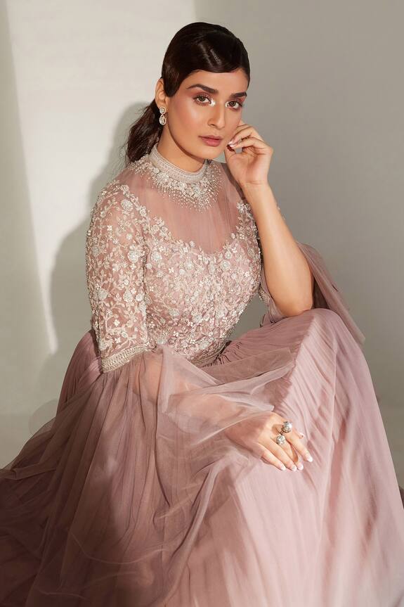 Amitabh Malhotra Pink Georgette Embroidered Ombre Gown 4