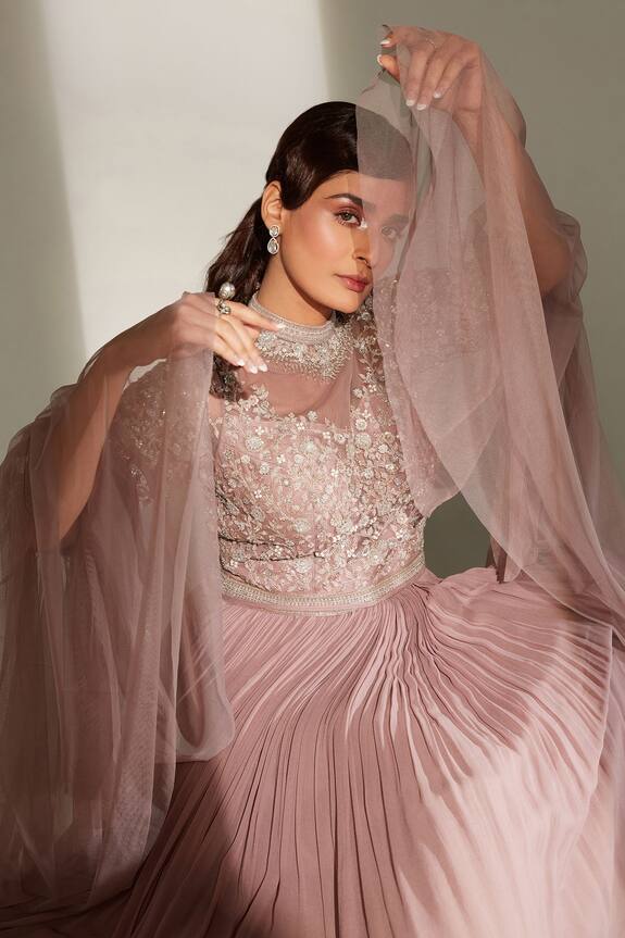 Amitabh Malhotra Pink Georgette Embroidered Ombre Gown 5