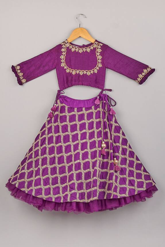 P & S Co Purple Geometric Embroidered Lehenga And Choli Set For Girls 1