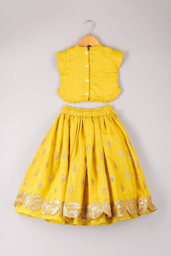 P & S Co Yellow Leaf Embroidered Lehenga And Choli Set For Girls 2