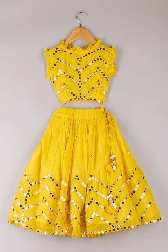 P & S Co Yellow Organza Embroidered Lehenga And Choli Set For Girls 1