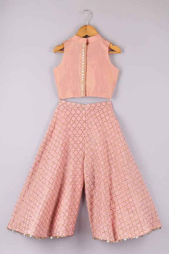 P & S Co Pink Geometric Brocade Palazzo And Top Set For Girls 2