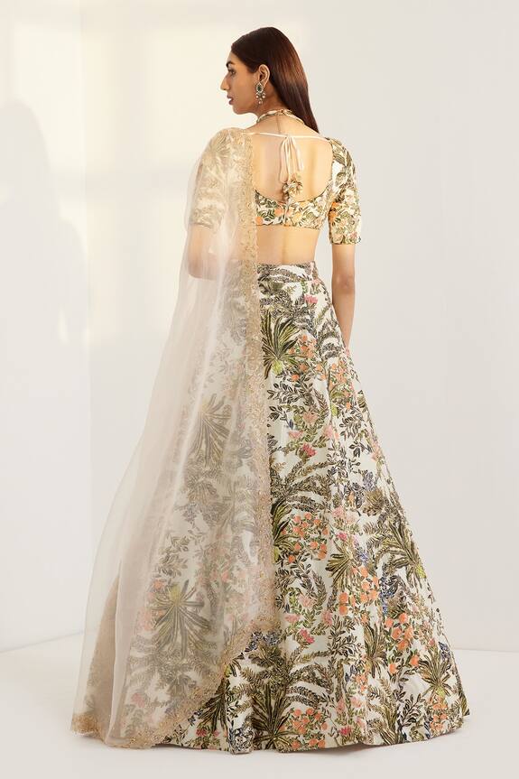 Buy Prints by Radhika White Shantoon Silk Printed Lehenga Set Online