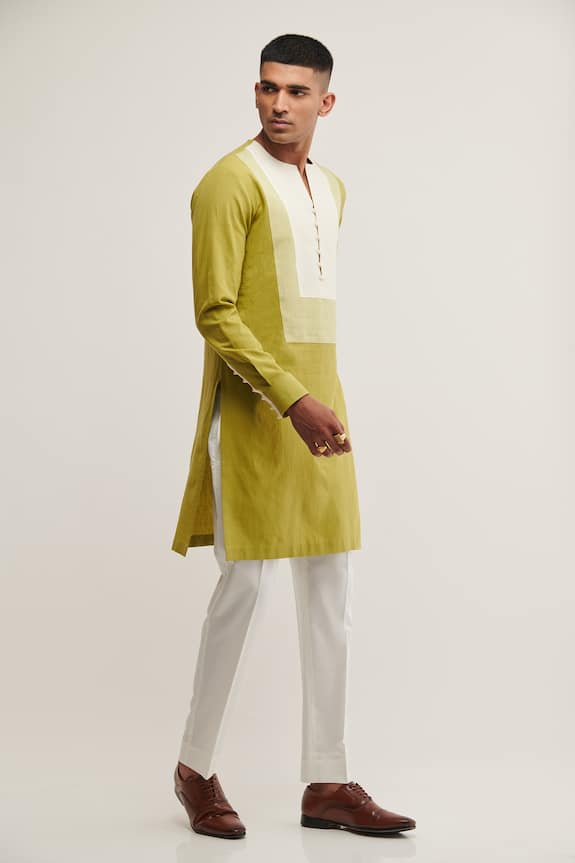 Dhruv Vaish Green Handloom Cotton Kurta 3