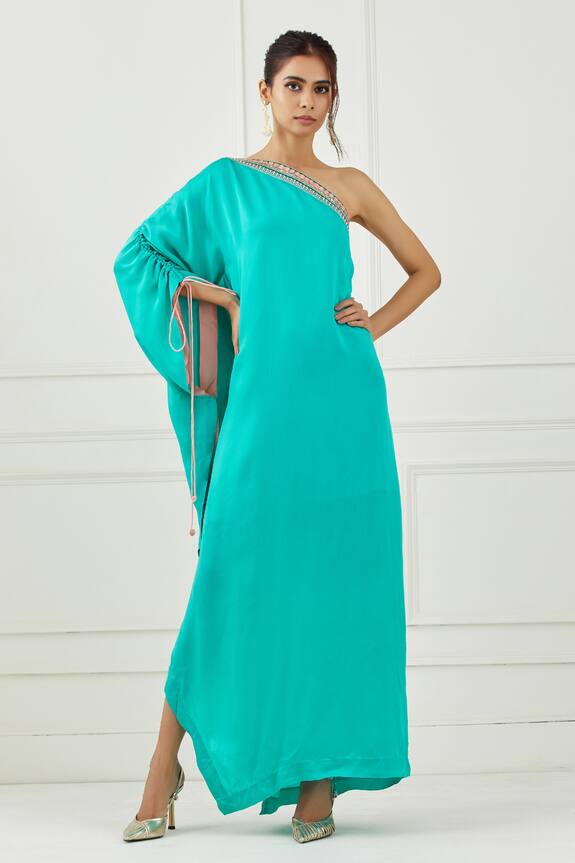Label Nitika Green Satin One Shoulder Dress 0