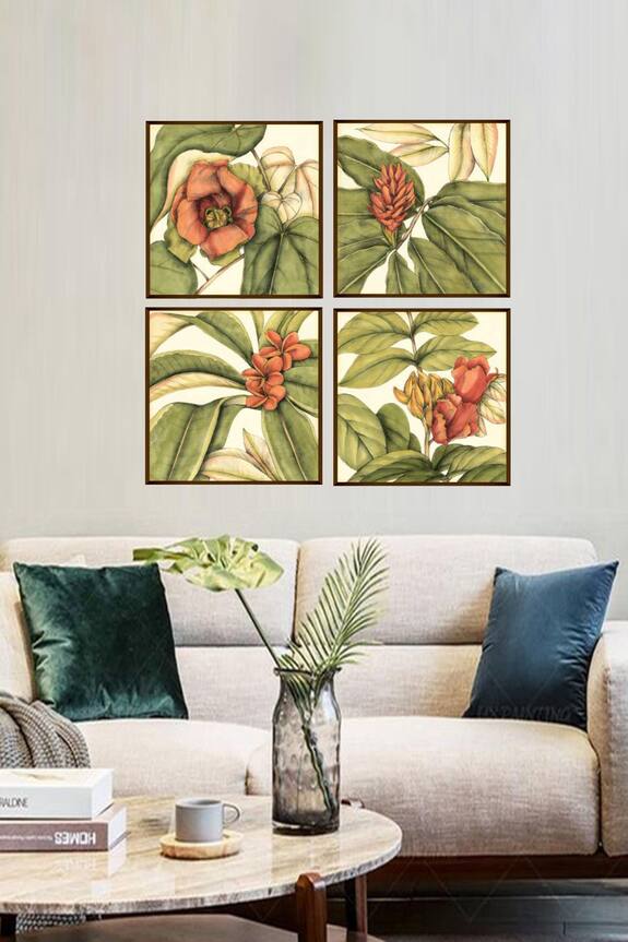 The Art House Floral Handmade Canvas Painting (Set of 4) 0