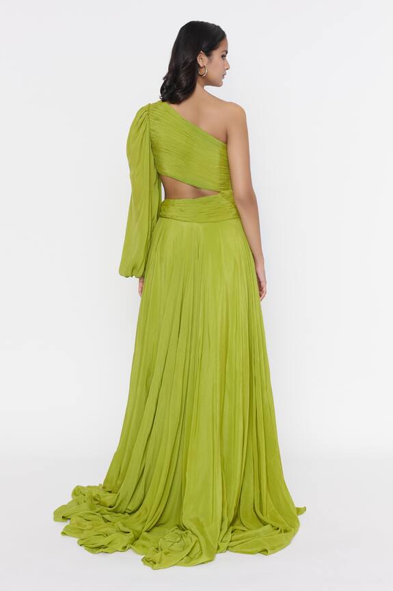 Deme by Gabriella Green Crepe One Shoulder Gown 2