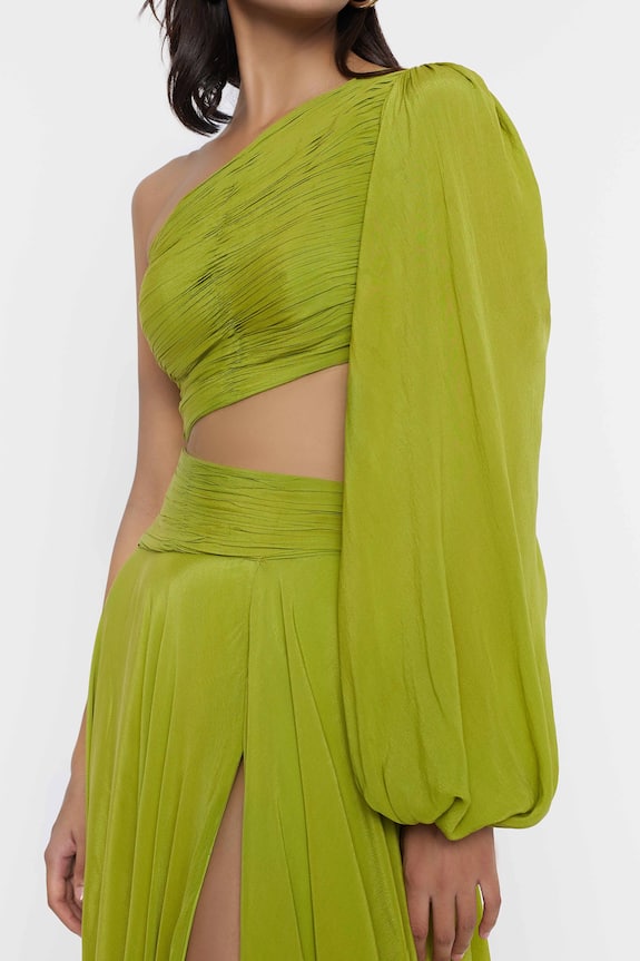 Deme by Gabriella Green Crepe One Shoulder Gown 6