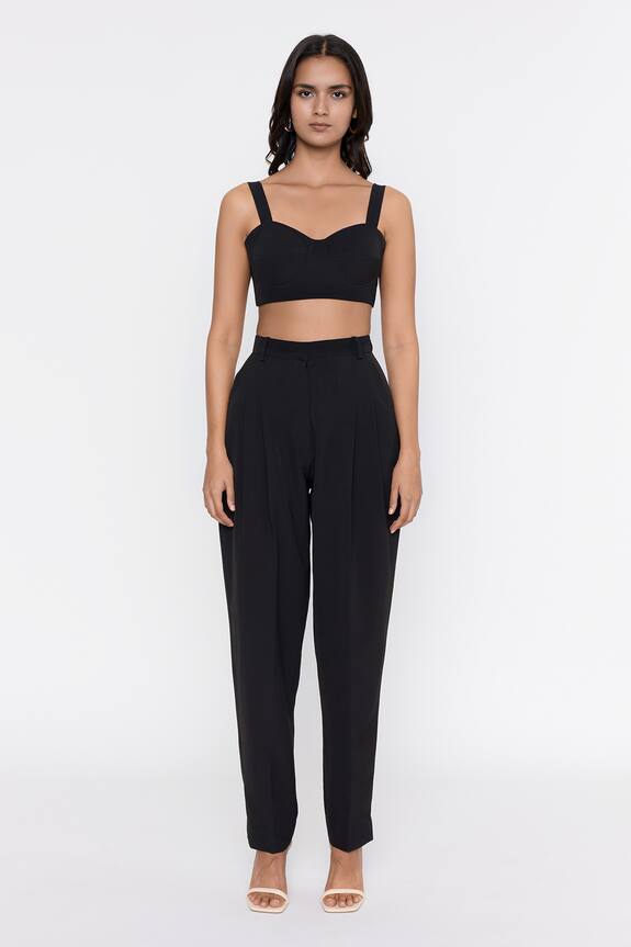Deme by Gabriella Black Banana Crepe Solid Bustier Top And Pant Set 1
