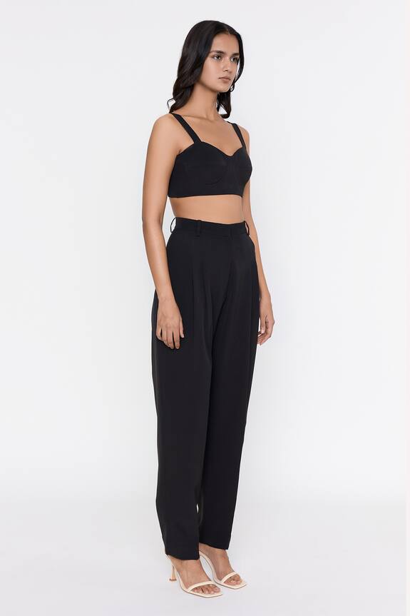 Deme by Gabriella Black Banana Crepe Solid Bustier Top And Pant Set 3