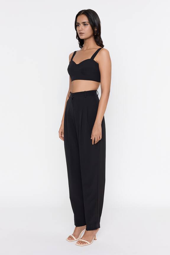 Deme by Gabriella Black Banana Crepe Solid Bustier Top And Pant Set 4