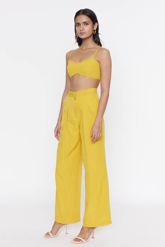 Deme by Gabriella Yellow Banana Crepe Solid Bustier Top And Pant Set 1