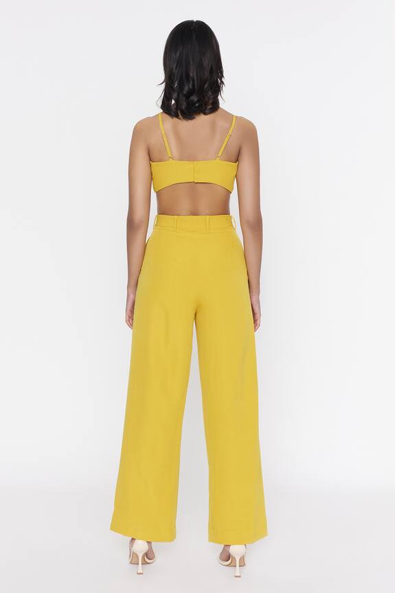 Deme by Gabriella Yellow Banana Crepe Solid Bustier Top And Pant Set 2