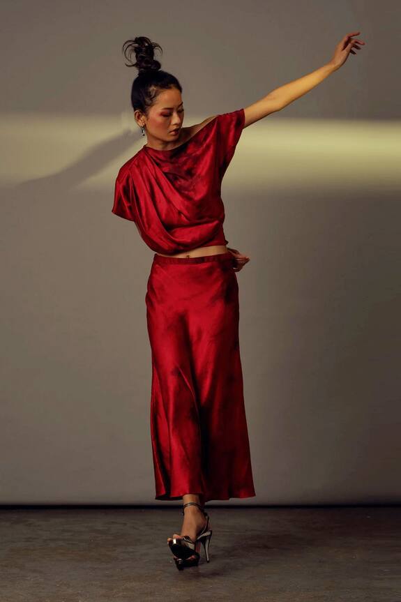 Buy Aroka Red Celeste Satin Silk Tie Dye Top Online | Aza Fashions