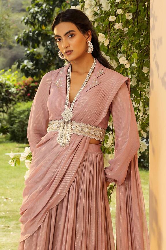 Seeaash Pink Lurex Pre-draped Sharara Saree With Blouse 3