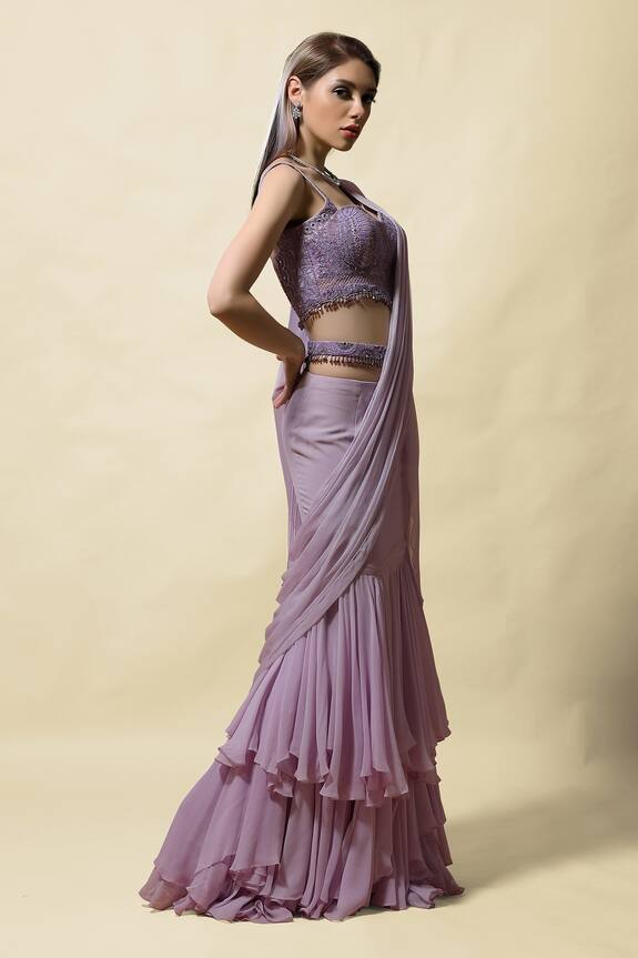 Asaga Purple Silk Radha Pre-draped Lehenga Saree With Blouse 3