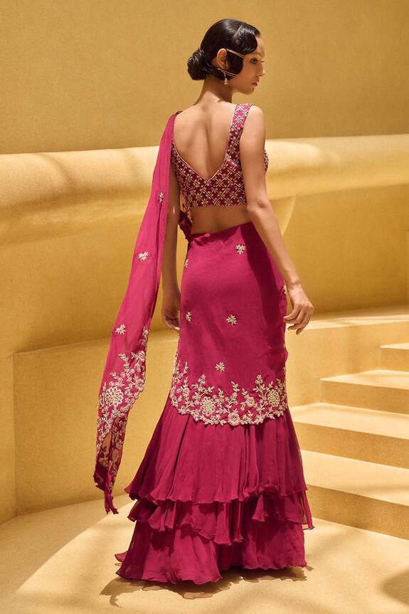 Charu and Vasundhara Pink Tussar Ramena Pre-draped Saree With Blouse 2