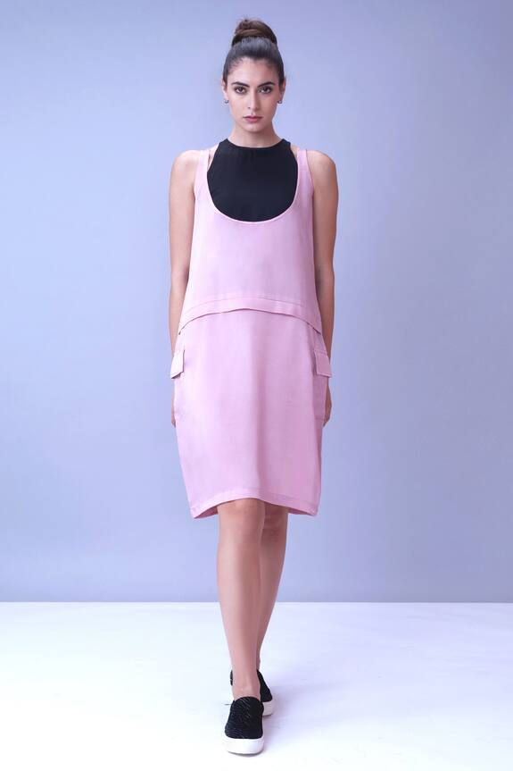 House of Behram Pink Italian Satin Sleeveless Dress With Crop Top 3