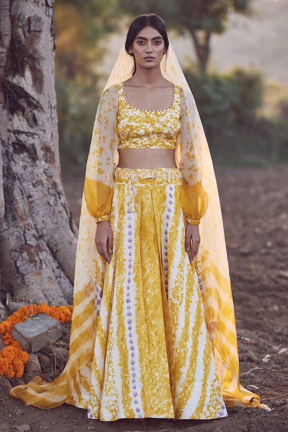 Amita Gupta Yellow Silk Chanderi Lehenga Set 1