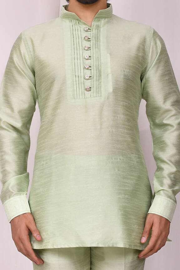 Aryavir Malhotra Green Art Silk Band Collar Kurta And Pant Set 6