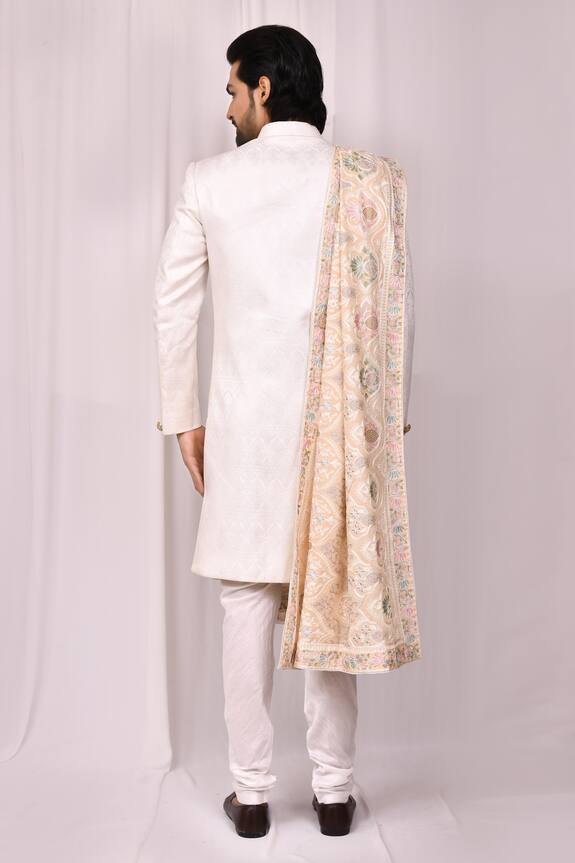 Aryavir Malhotra White Georgette Floral Embroidered Shawl 2