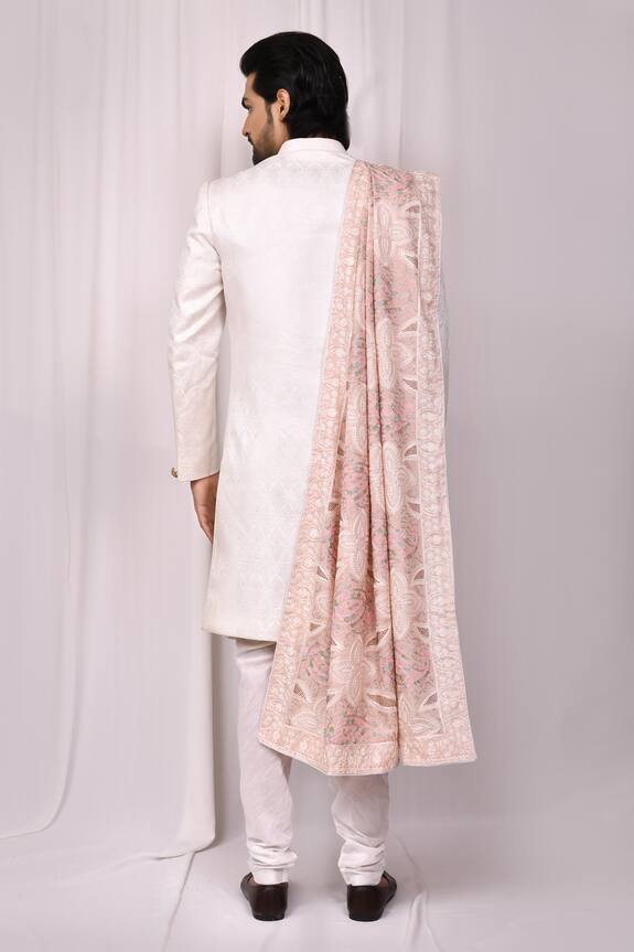 Aryavir Malhotra Peach Chanderi Silk Floral Embroidered Shawl 2