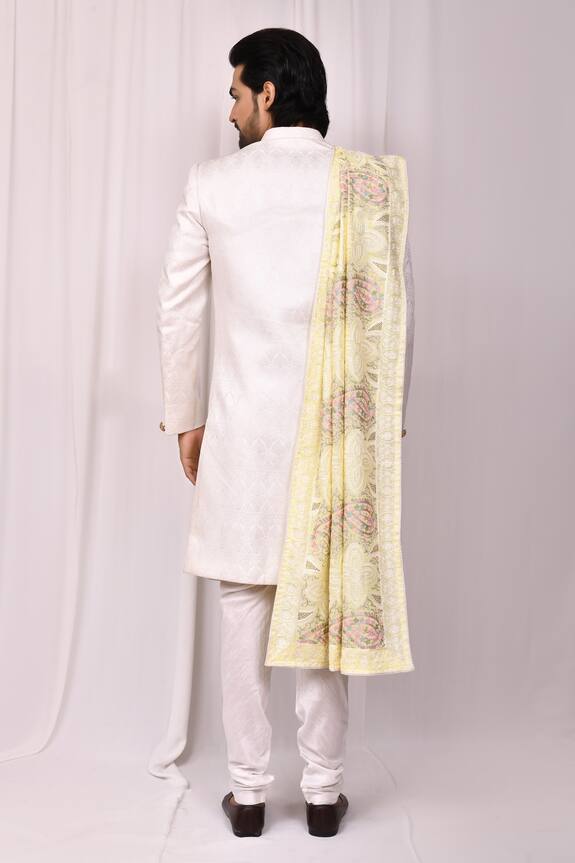 Aryavir Malhotra Yellow Chanderi Silk Floral Embroidered Shawl 2