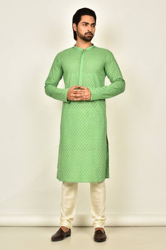 Arihant Rai Sinha Green Cotton Chikankari Kurta 0