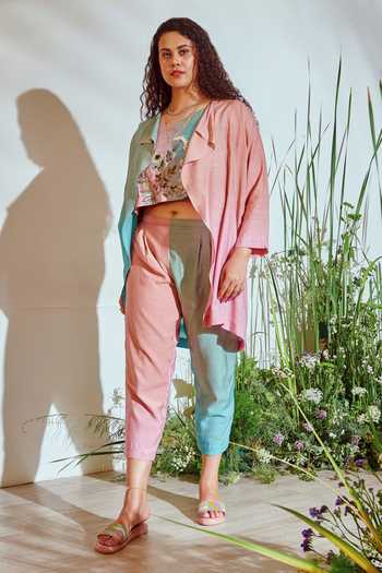 PINK APPLIQUE JACKET AND PANT SET