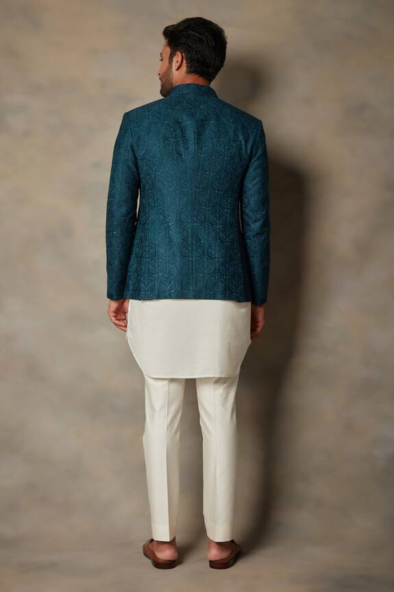 Gargee Designers Blue Cotton Silk Embroidered Bandhgala And Kurta Set 2