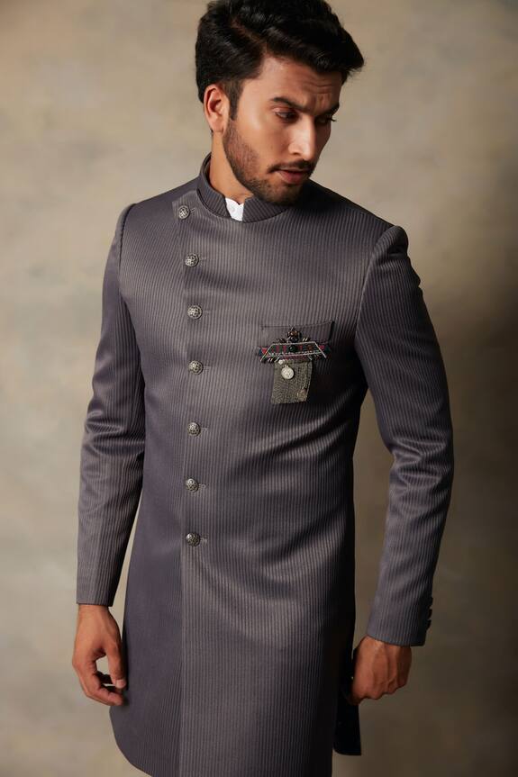 Gargee Designers Grey Textured Sherwani Set 4